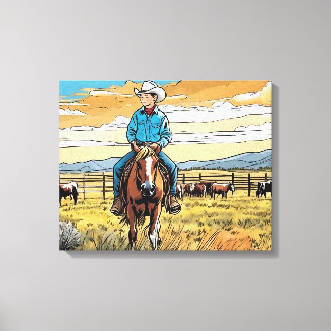 Cowboy Cattle Rancher Boy's Bedroom Graphic Art Canvas Print (Front)