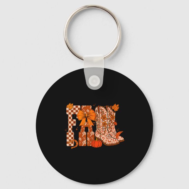 Cowboy Checkered Fall,fall Pumpkin,boots Cow Funny Keychain (Front)