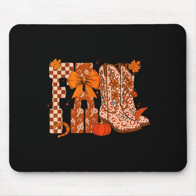 Cowboy Checkered Fall,fall Pumpkin,boots Cow Funny Mouse Pad (Front)
