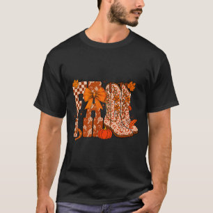 Cowboy Checkered Fall,fall Pumpkin,boots Cow Funny T-Shirt