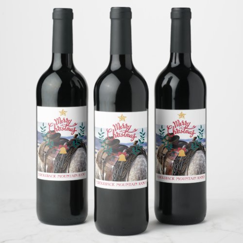 Cowboy Christmas Family Ranch Merry Christmas Wine Label