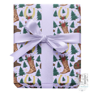 Cowboy Christmas Gift Wrapping Paper - Purple