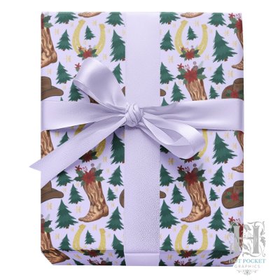 Cowboy Christmas Gift Wrapping Paper - Purple