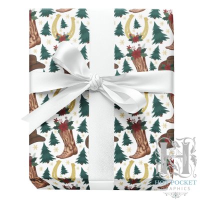 Cowboy Christmas Gift Wrapping Paper - White