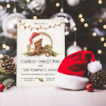 Cowboy Christmas lights Rustic Watercolor Party Invitation<br><div class="desc">Watercolor Western Cowboy Christmas party invitations . Features a cowboy boot with Santa hat, garlands, christmas lights cowboy hat, lasso and horseshoe. Great for your Western Themed Holiday Chritmas Party! All wording can be changed. To make more changes go to Personalize this template. On the bottom you’ll see “Want to...</div>