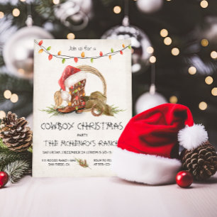 Cowboy Christmas lights Rustic Watercolor Party Invitation