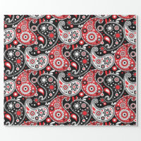 Red Paisley pattern Country Western wrapping paper