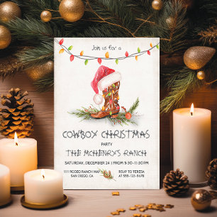 Cowboy Christmas Rustic Watercolor Party Invitation