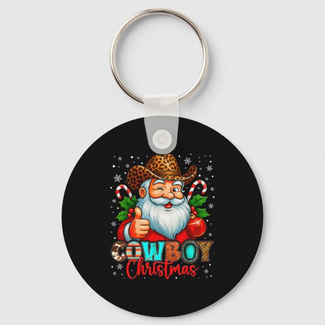 Cowboy Christmas Santa Pajamas Xmas Men Boy Kids O Keychain (Front)