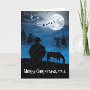 Cowboy Christmas Silhouette with Horse Holiday Card