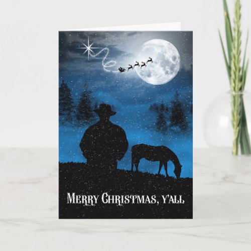Cowboy Christmas Silhouette with Horse Holiday Card