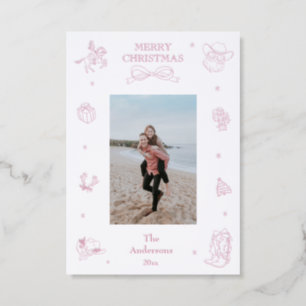 Cowboy Christmas Sketched Illustrations Photo Card