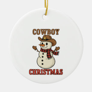 Cowboy Christmas Snowman   Western  Ceramic Ornament