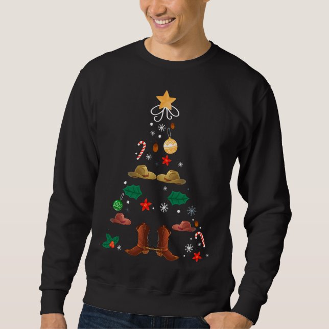 Cowboy Christmas Tree Boots Cowgirl Xmas Western W Sweatshirt (Front)