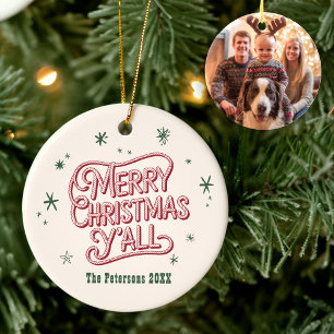 Cowboy Christmas Western Merry Christmas Y'all Ceramic Ornament