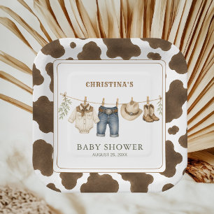 Cowboy Clothesline Paper Plates   Cow Print