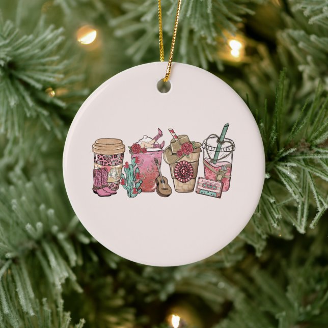 Cowboy Coffee Time Ceramic Ornament (Tree)