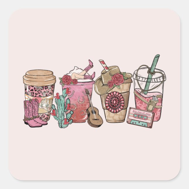 Cowboy Coffee Time Square Sticker (Front)