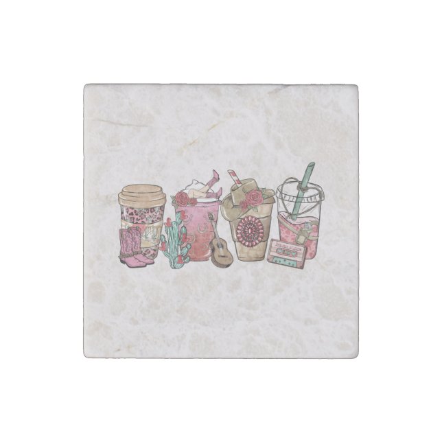 Cowboy Coffee Time Stone Magnet (Front)