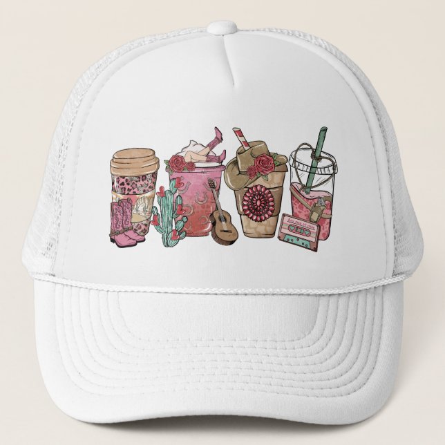Cowboy Coffee Time Trucker Hat (Front)