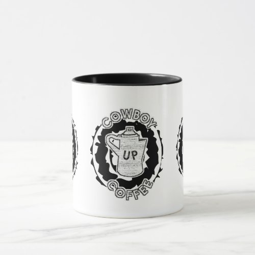 Cowboy Coffee Up Coffee Pot Black  White Mug