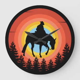 COWBOY COLORFUL SUNSET LARGE CLOCK