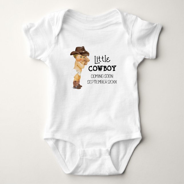 Cowboy Coming Soon Pregnancy Announcement Baby Bodysuit (Front)