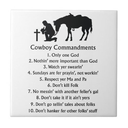 Cowboy Commandments Ceramic Tile