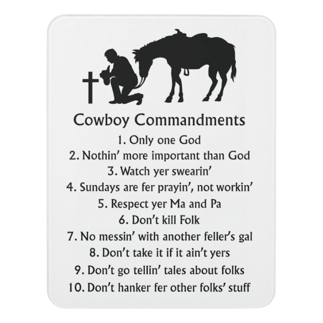 Cowboy Commandments Door Sign (Contemporary Vert)