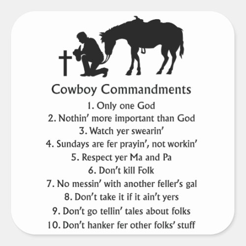 Cowboy Commandments Square Sticker