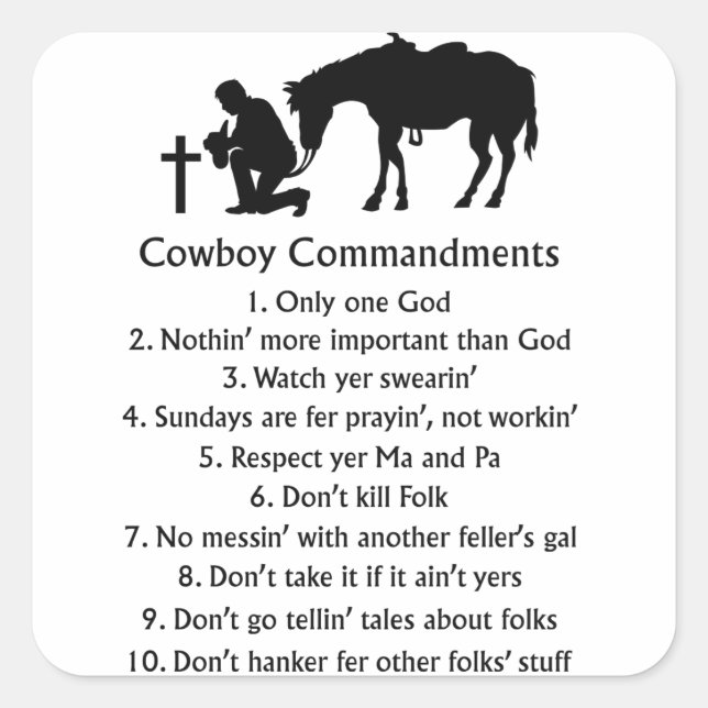 Cowboy Commandments Square Sticker (Front)