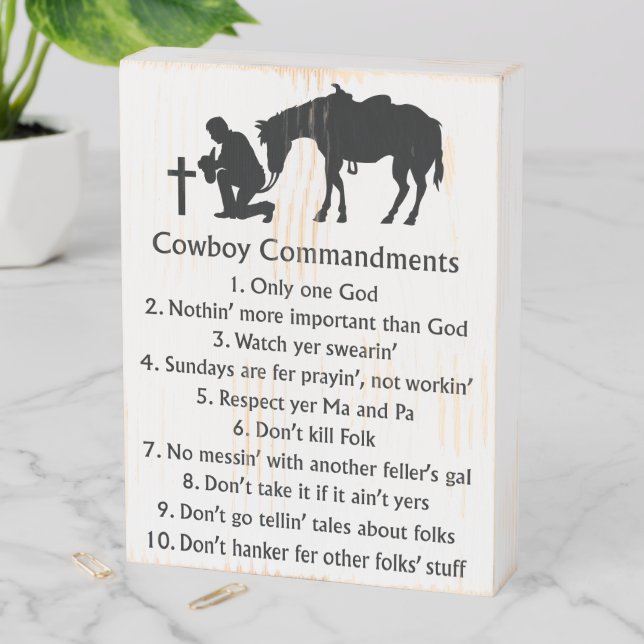 Cowboy Commandments Wooden Box Sign (In Situ Vertical)
