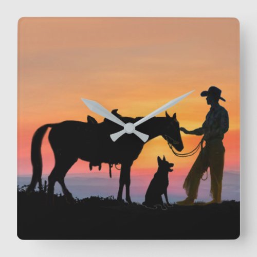 COWBOY COMPANIONS SQUARE WALL CLOCK