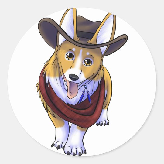 Cowboy Corgi Classic Round Sticker | Zazzle.com