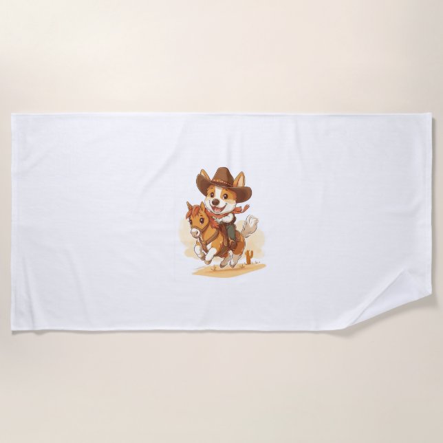 Cowboy Corgi – Western Rodeo Dog Beach Towel (Front)