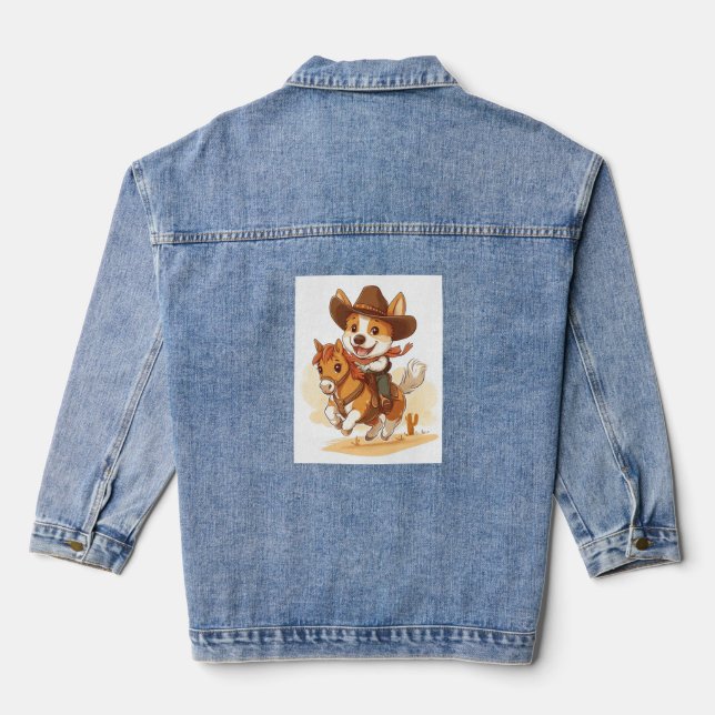 Cowboy Corgi – Western Rodeo Dog Denim Jacket (Back)