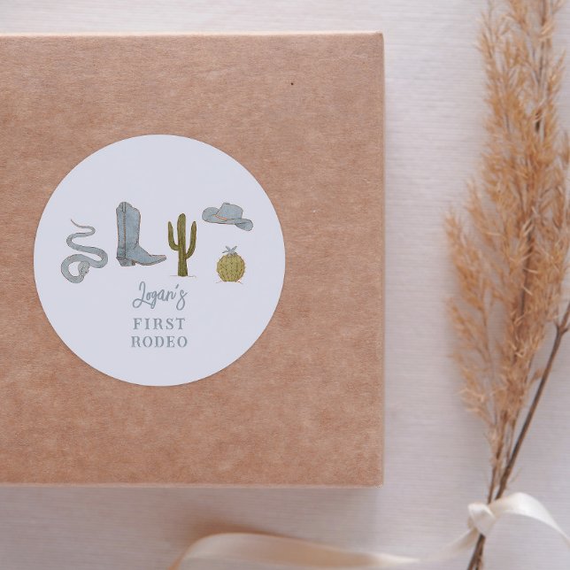 Cowboy Country 1st Birthday Party Favor Classic Round Sticker (Creator Uploaded)