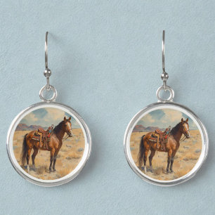 Cowboy Country Horse Desert Watercolor Earrings