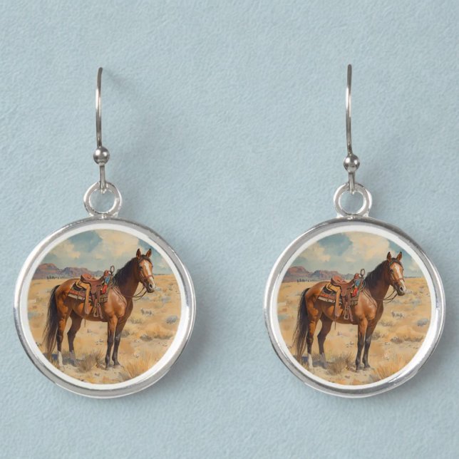 Cowboy Country Horse Desert Watercolor Earrings (Southwest horse earrings)