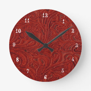 Cowboy Country Red Tooled Leather Look Clock