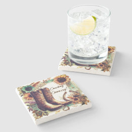 Cowboy Country Rustic Western  Stone Coaster
