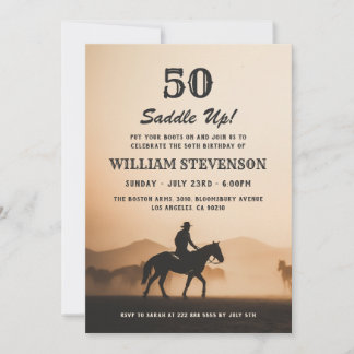 Cowboy Country Vintage Rustic Photo 50th Birthday Invitation