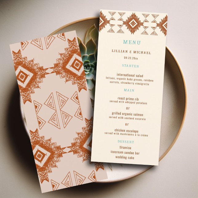 Cowboy Country Western Desert Terracotta Wedding Menu (cowboy country western desert wedding menu aztec pattern terracotta teal)