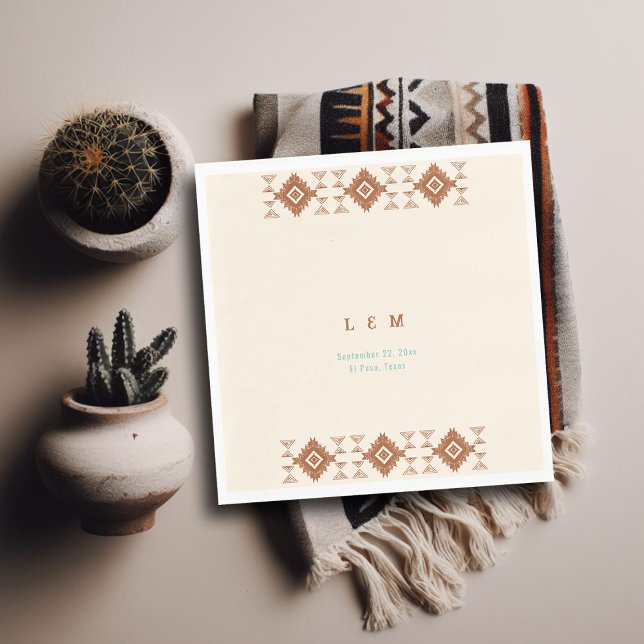 Cowboy Country Western Desert Terracotta Wedding Napkins (cowboy country western desert wedding napkin aztec pattern terracotta teal)