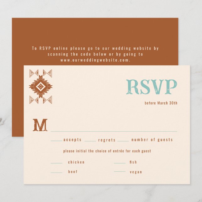 Cowboy Country Western QR Code Meal Wedding RSVP (Front/Back)