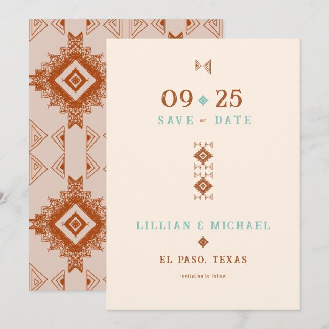 Cowboy Country Western Teal Wedding Save the Date Invitation (Front/Back)
