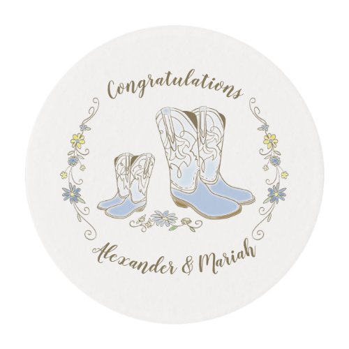 Cowboy Country Western Theme Blue Baby Shower Edible Frosting Rounds