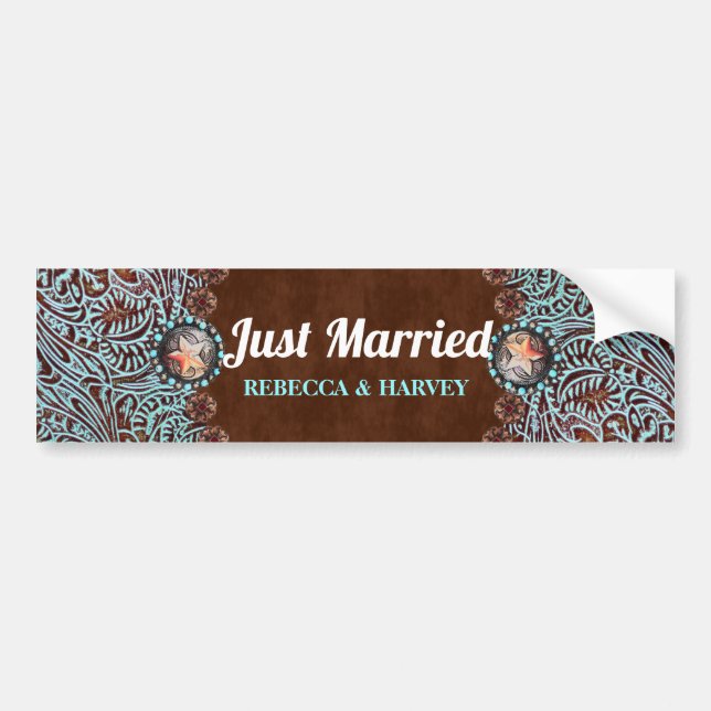 cowboy country western wedding just married bumper sticker (Front)