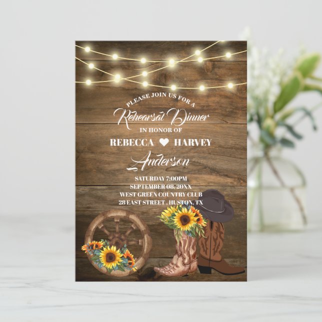 cowboy country western wedding rehearsal dinner invitation (Standing Front)