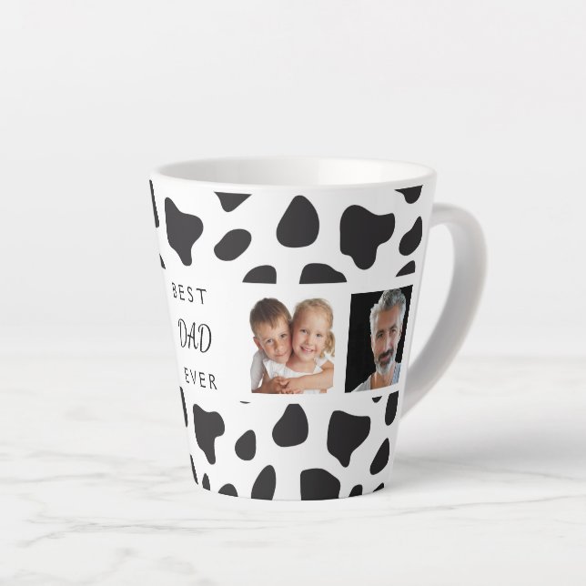 Cowboy cow pattern black white father photo latte mug (Right Angle)